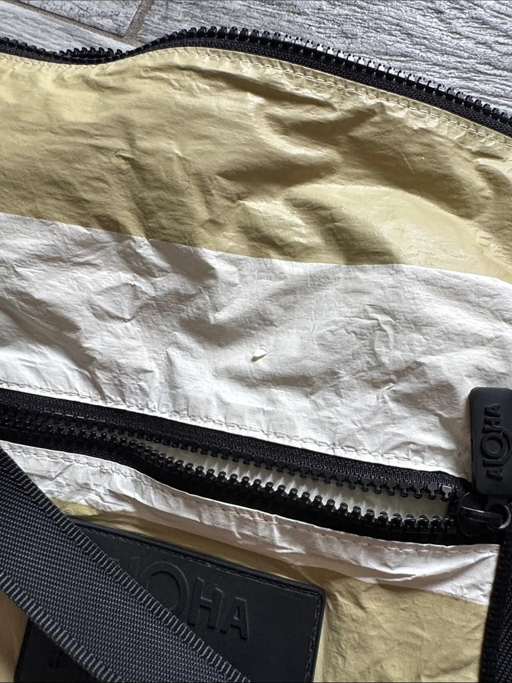 ALOHA Olive & White Striped Tote with Black Handles